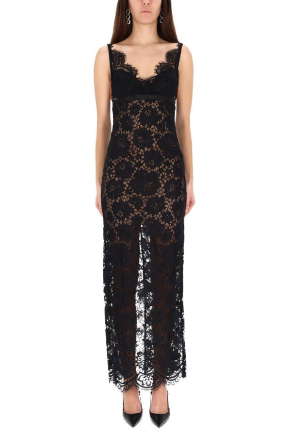 Self-Portrait Long Lace Dress - Black