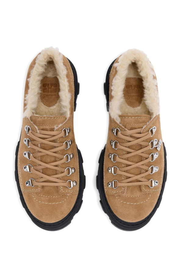 Ganni Suede Derbie Shoes - Light Brown