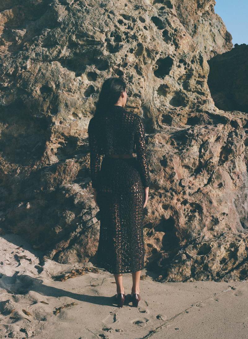 Pari Desai Soha Lace Crochet Midi Skirt - Black/Espresso Metallic