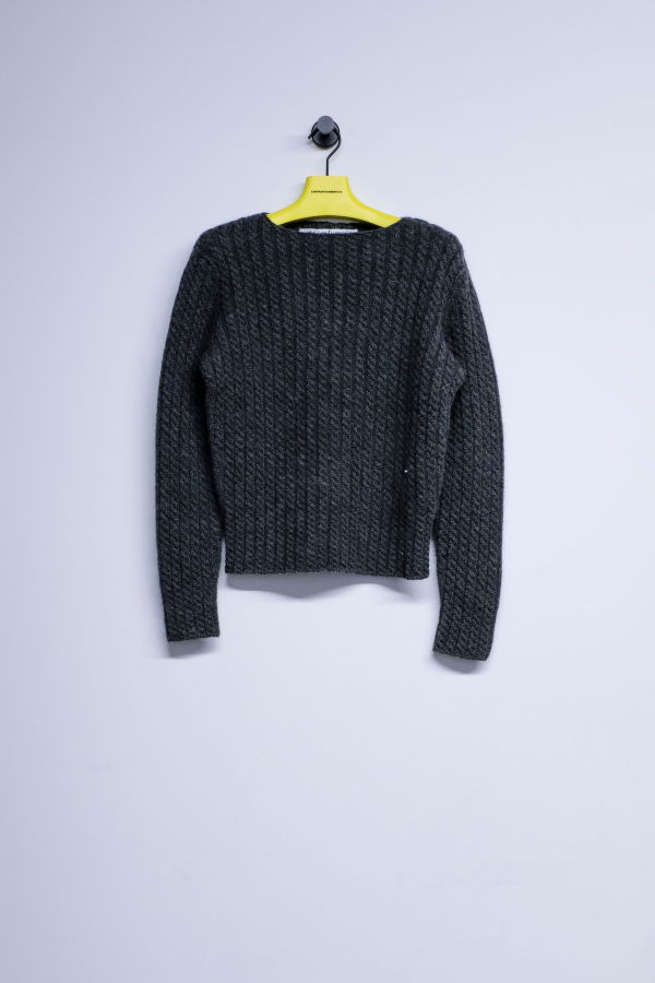 Cecile Tulkens Uniform Grey Wool 2x2 Cable Pullover