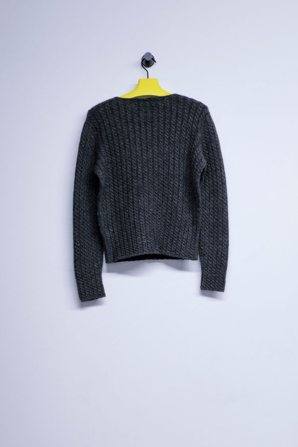 Cecile Tulkens Uniform Grey Wool 2x2 Cable Pullover