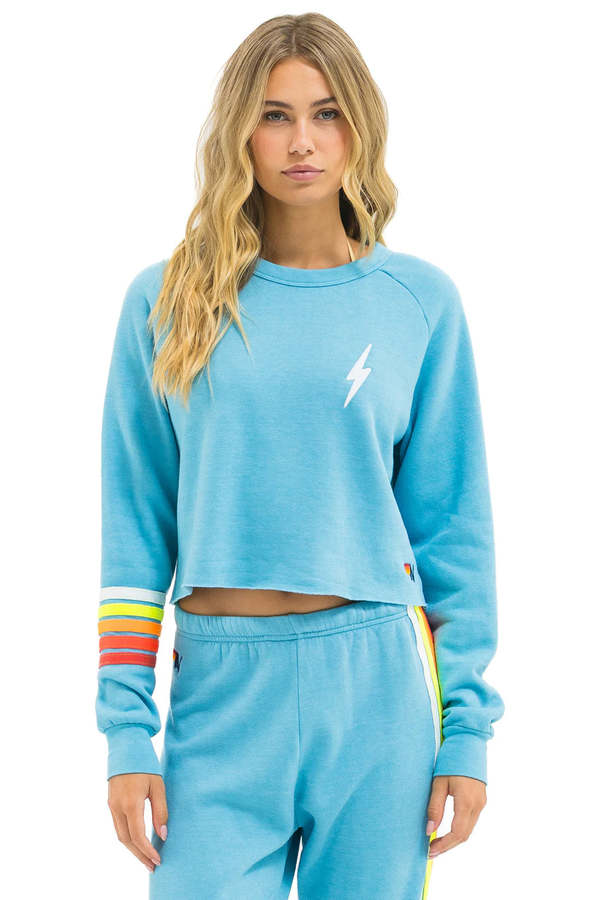 Aviator Nation Bolt Rugby Stitch Cropped Crew Sweatshirt