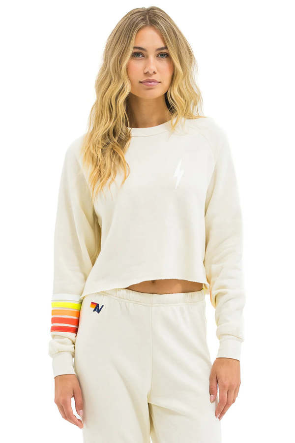 Aviator Nation Bolt Rugby Stitch Cropped Crew Sweatshirt
