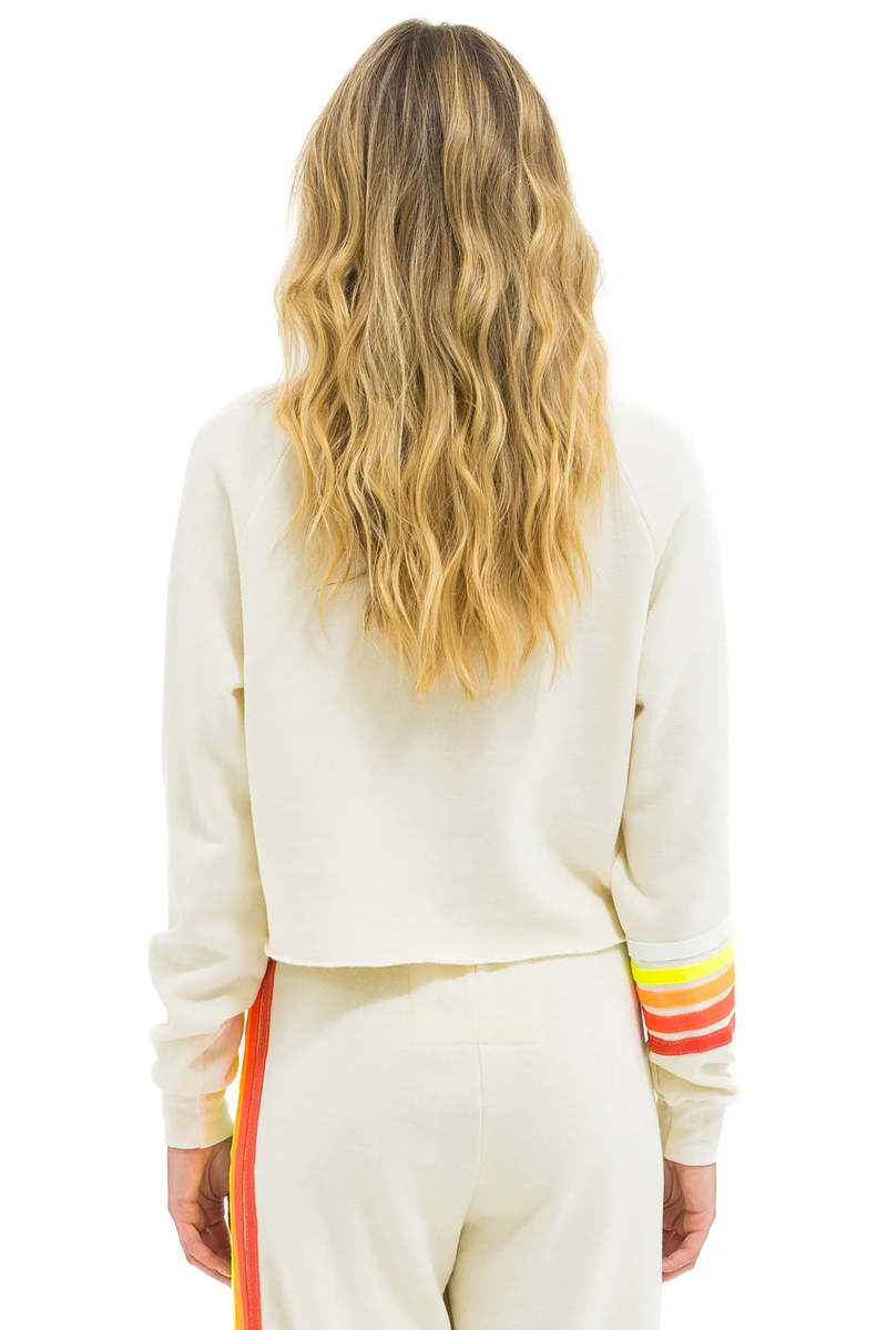 Aviator Nation Bolt Rugby Stitch Cropped Crew Sweatshirt