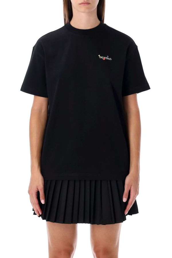 Off-White Arrow Glass Flower Cotton Logo T-Shirt - Black