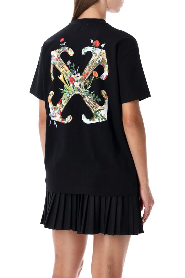 Off-White Arrow Glass Flower Cotton Logo T-Shirt - Black