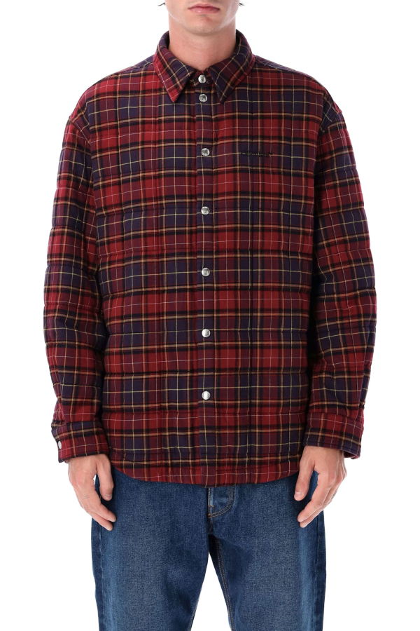 Off-White Padded Check Cotton Shirt Jacket With Logo - Burgundy