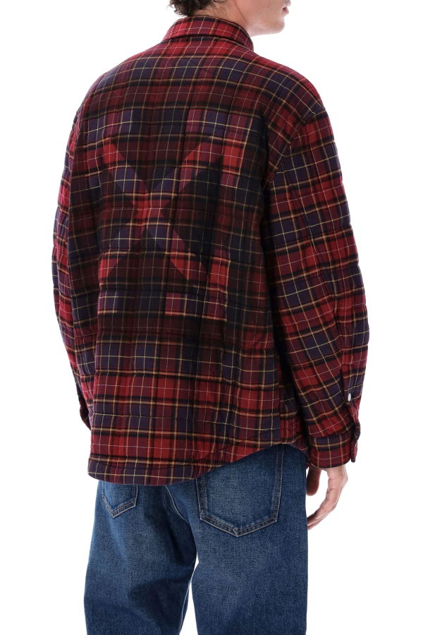 Off-White Padded Check Cotton Shirt Jacket With Logo - Burgundy