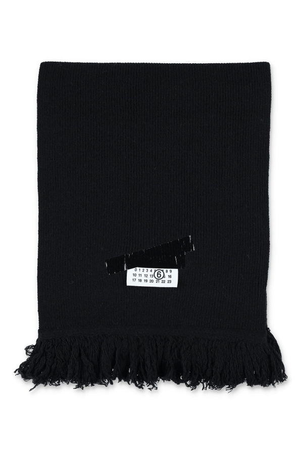 MM6 Maison Margiela Fringed Wool Scarf With Logo Patch Scarf
