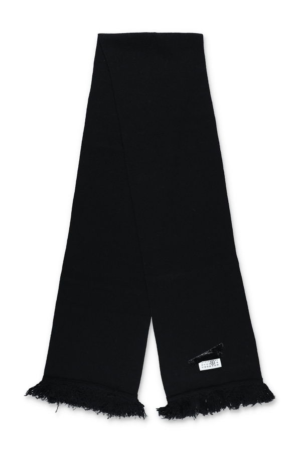 MM6 Maison Margiela Fringed Wool Scarf With Logo Patch Scarf