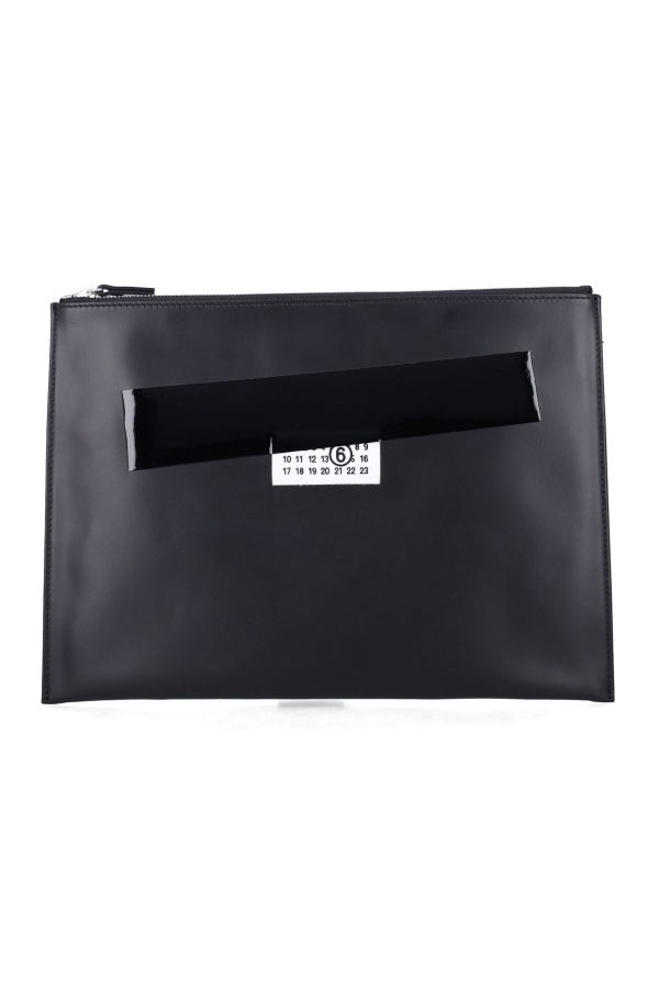 MM6 Maison Margiela Black Leather Pouch With Logo And Tape Detail Pouch