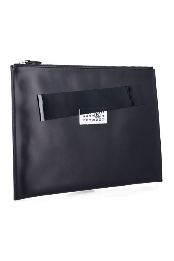 MM6 Maison Margiela Black Leather Pouch With Logo And Tape Detail Pouch