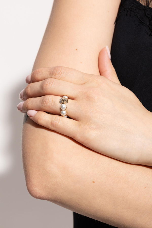 Alexander McQueen Ring With Shimmering Crystals - Gold