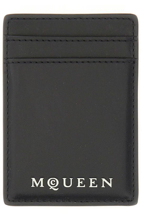 Alexander McQueen Magnetic Card Holder With Logo Card Holder - Black