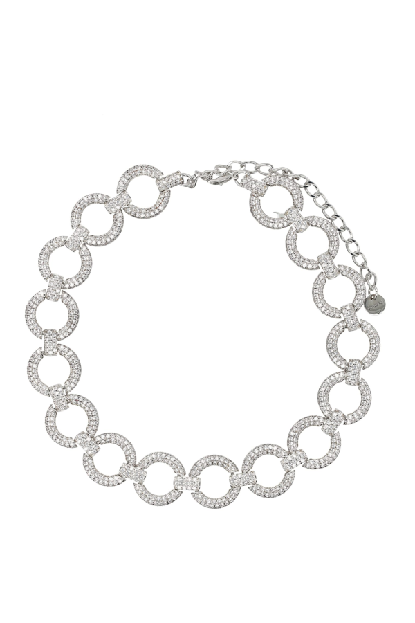 Self-Portrait Crystal Link Choker Necklace - Silver