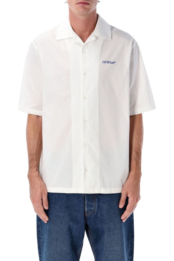 Off-White Brush Arrow Poplin Bowling Shirt With Embroidered Logo Shirt - White