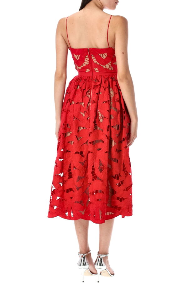 Self-Portrait Bow Embroidered Midi Dress - Red