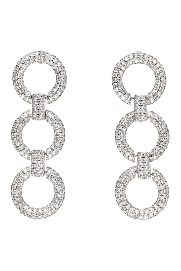 Self-Portrait Crystal Link Three-Tiered Earrings - Silver