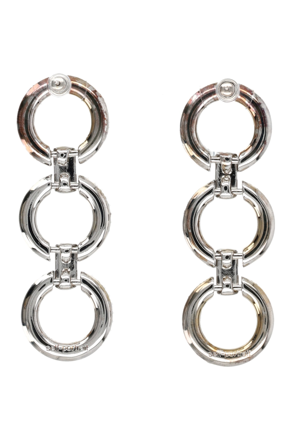 Self-Portrait Crystal Link Three-Tiered Earrings - Silver