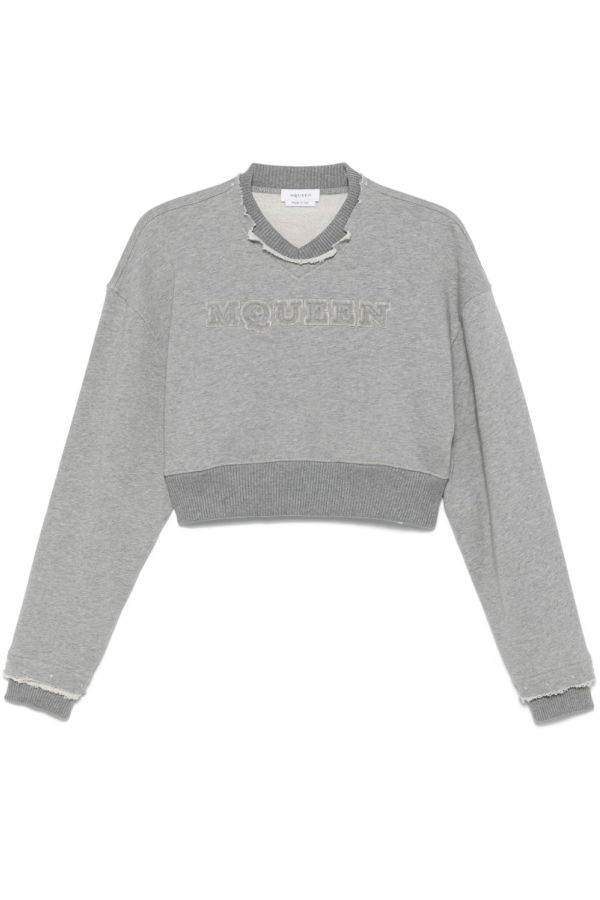 Alexander McQueen Logo Cotton Cropped Sweatshirt - Gray