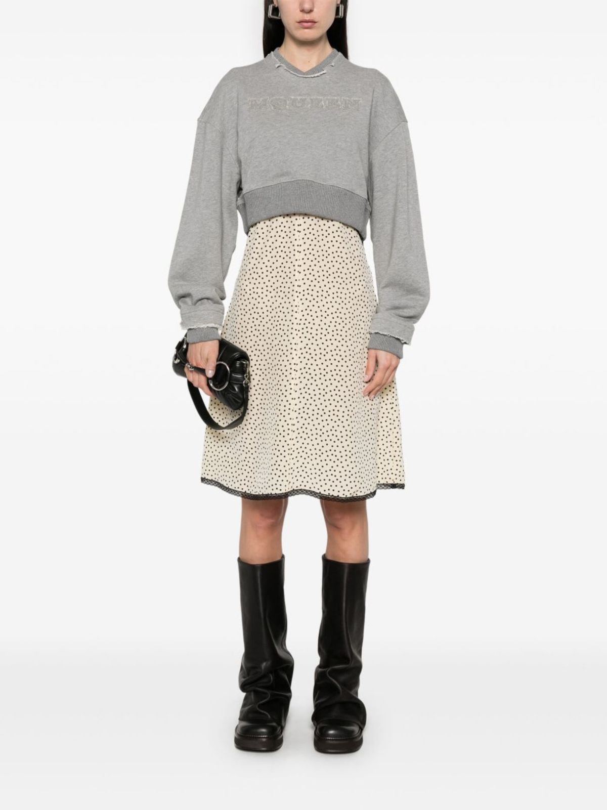 Alexander McQueen Logo Cotton Cropped Sweatshirt - Gray - Image 2 of 5