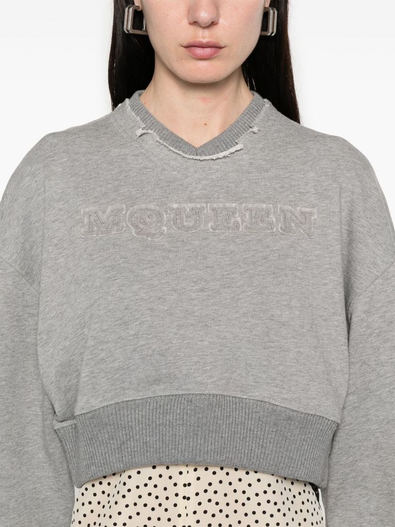 Alexander McQueen Logo Cotton Cropped Sweatshirt - Gray