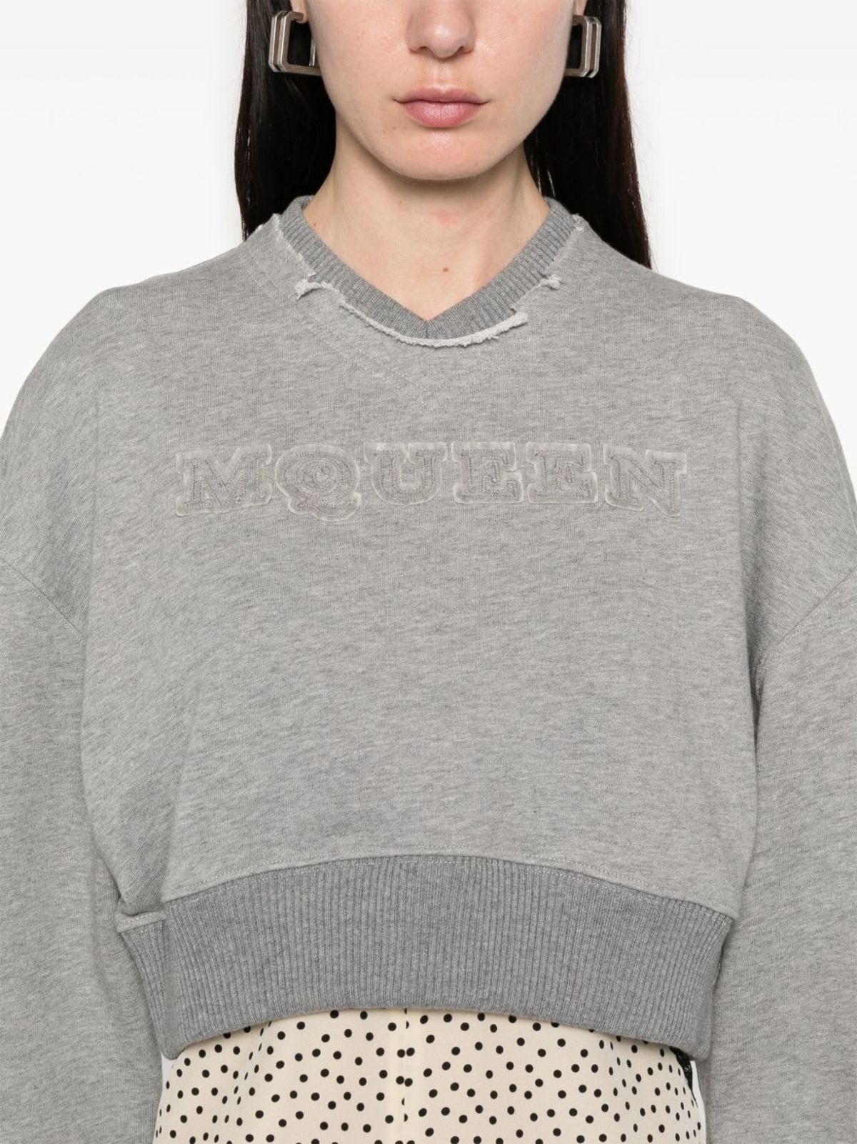 Alexander McQueen Logo Cotton Cropped Sweatshirt - Gray - Image 3 of 5