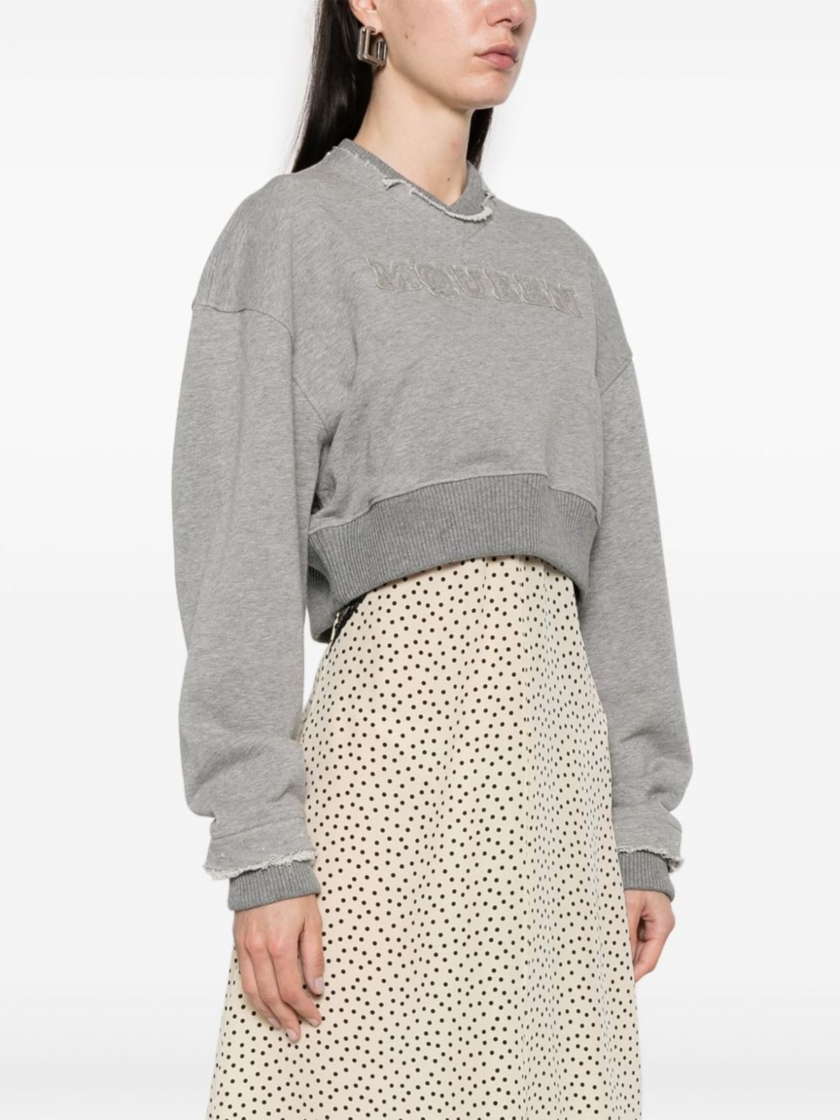 Alexander McQueen Logo Cotton Cropped Sweatshirt - Gray - Image 4 of 5