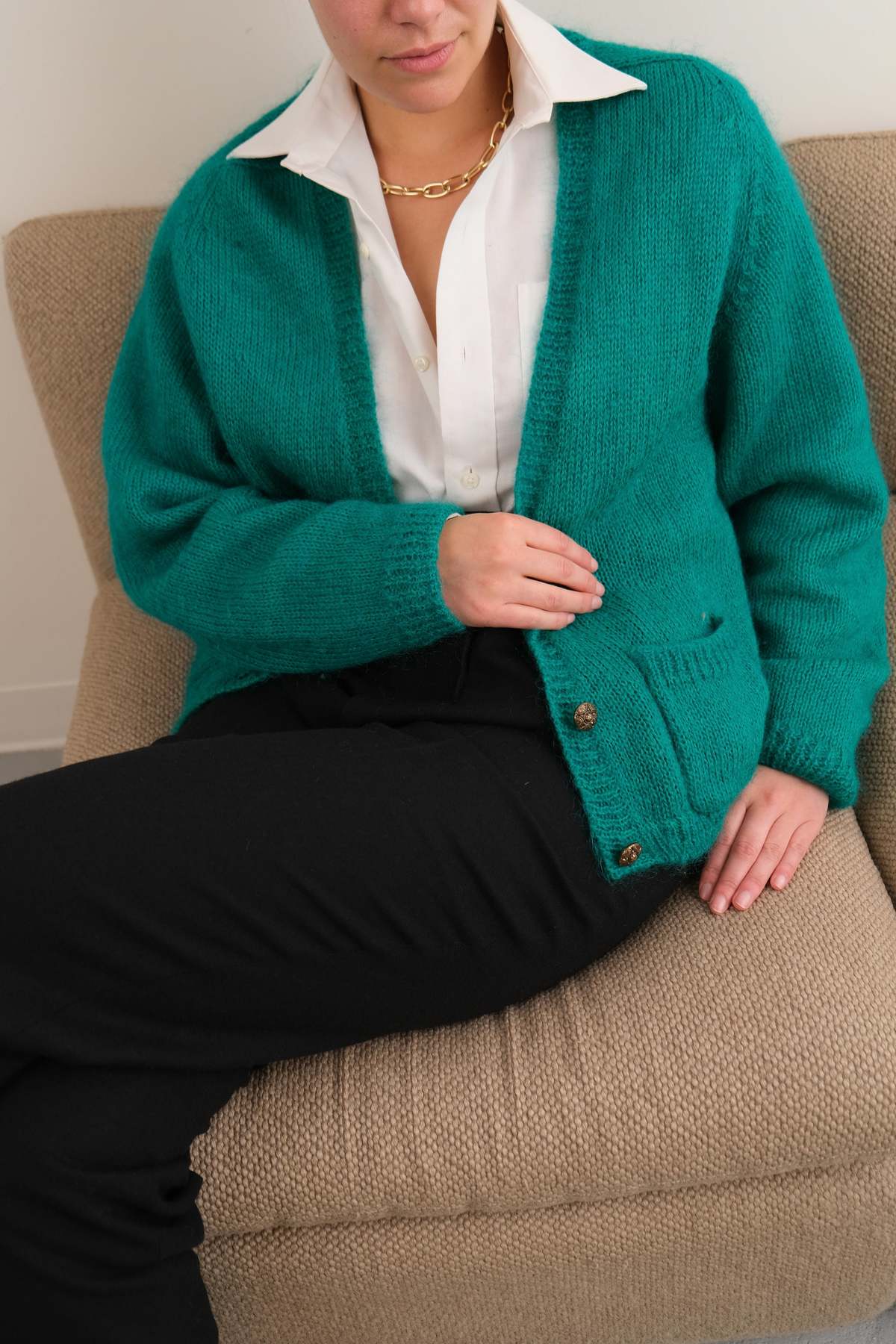 Vintage 80s Mohair Blend Button Up Cardigan - Peacock - Image 3 of 4