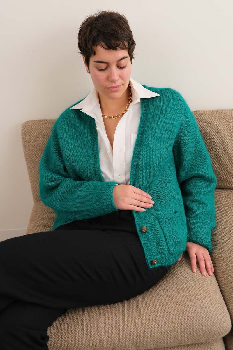 Vintage 80s Mohair Blend Button Up Cardigan - Peacock