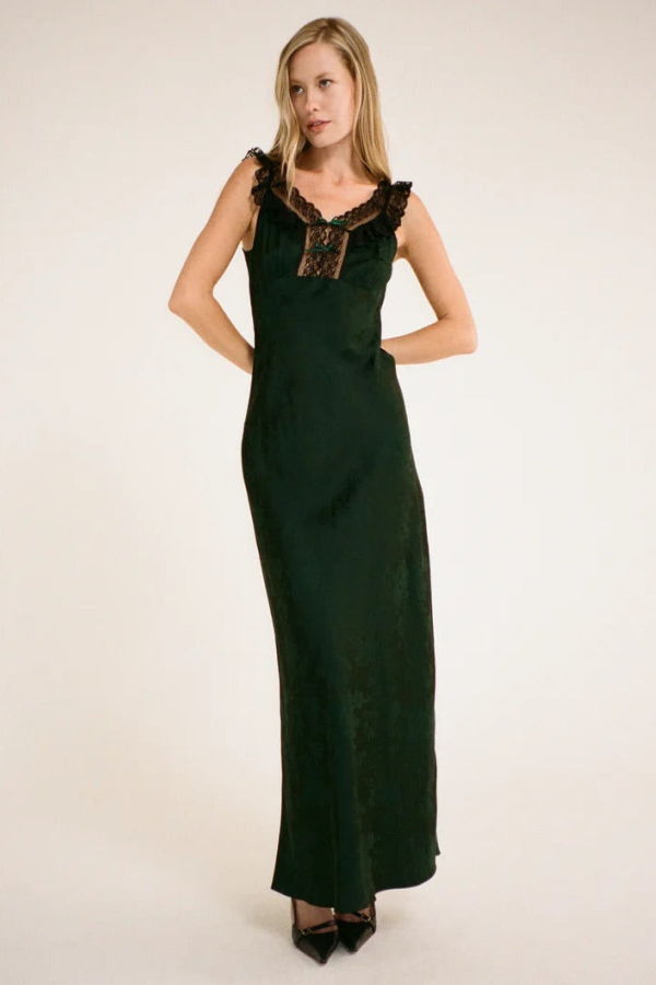 RUMORED Windsor Maxi Dress - Emerald Jacquard