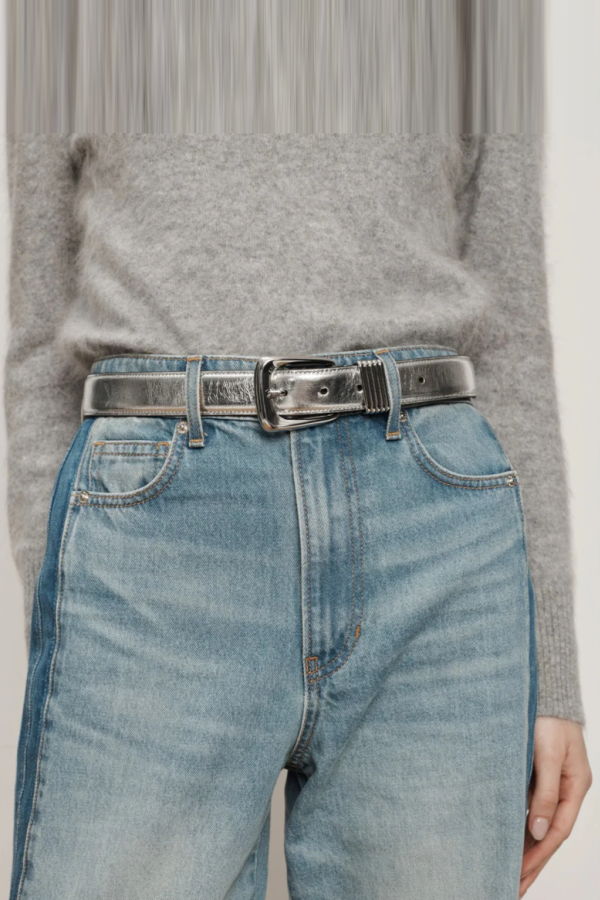 Veronica Beard Crinkle Leather Arch Belt - Silver