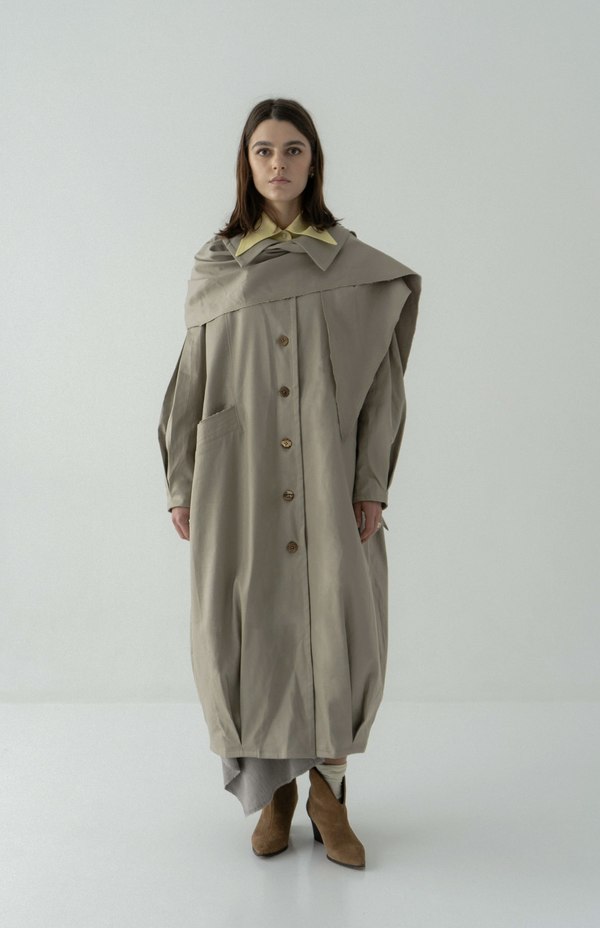 K M by L A N G E Mavka Oversize Cocoon Scarf Coat - Sand
