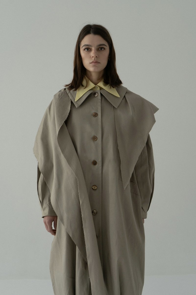 K M by L A N G E Mavka Oversize Cocoon Scarf Coat - Sand