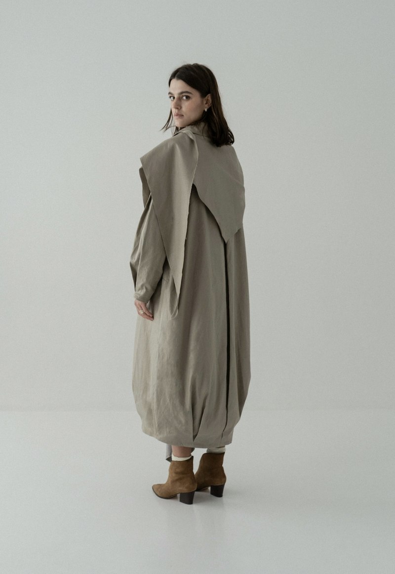 K M by L A N G E Mavka Oversize Cocoon Scarf Coat - Sand