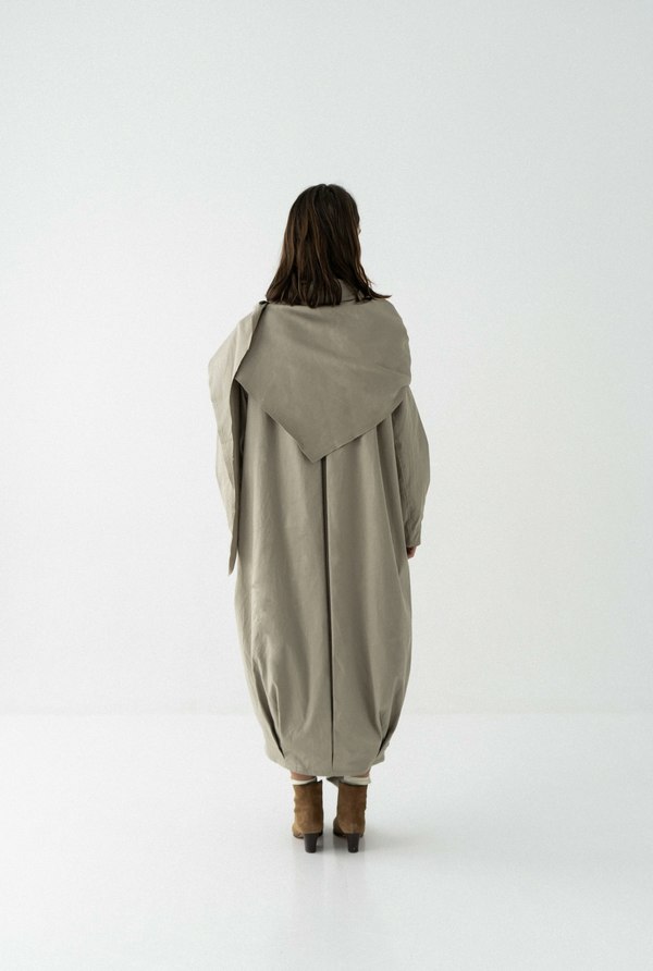 K M by L A N G E Mavka Oversize Cocoon Scarf Coat - Sand