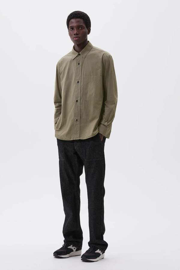Margaret Howell Basic Shirt Brushed Cotton Chambray Khaki Green