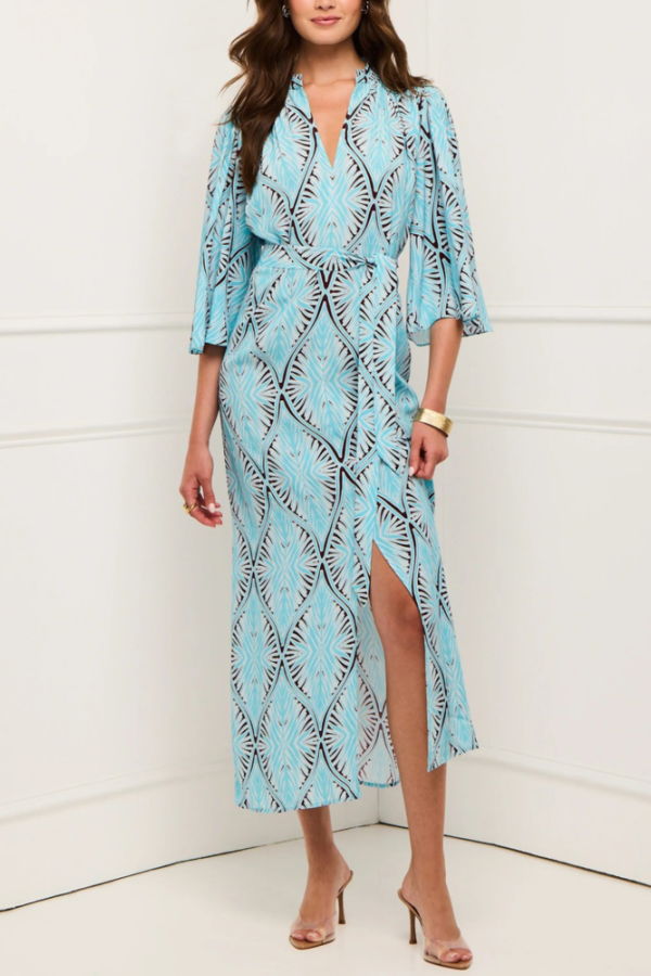 Figue Avery Dress - Canopy Palm Fiji Blue