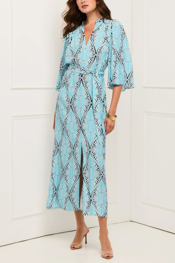 Figue Avery Dress - Canopy Palm Fiji Blue