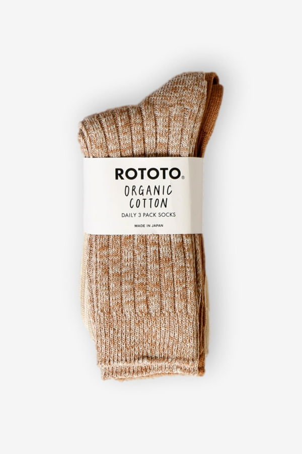 Rototo Organic Daily 3 Pack Ribbed Socks