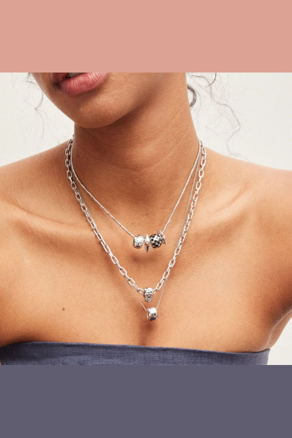 Adina Reyter Silver Black Ceramic Checkerboard Big Bead