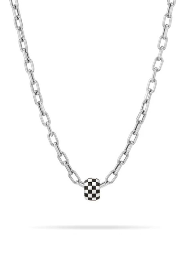 Adina Reyter Silver Black Ceramic Checkerboard Big Bead