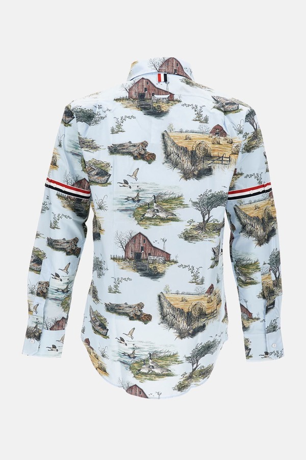 Thom Browne Graphic Straight Fit Shirt W/gg Armband In Scenic Toile Small Cotton Popeline - Clear Blue