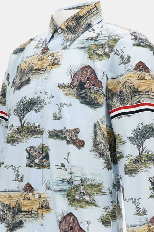 Thom Browne Graphic Straight Fit Shirt W/gg Armband In Scenic Toile Small Cotton Popeline - Clear Blue