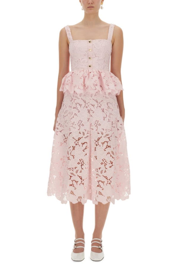 Self-Portrait Lace Midi Peplum Dress - Pink