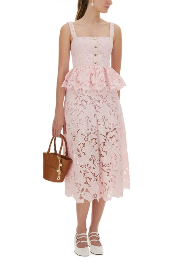 Self-Portrait Lace Midi Peplum Dress - Pink