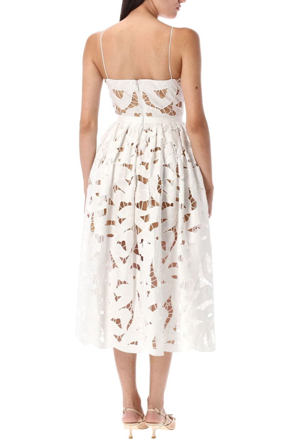 Self-Portrait Bow Embroidered Midi Dress - White