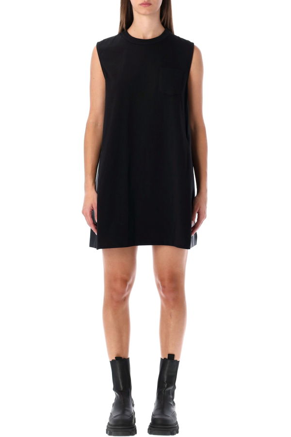 sacai Short Dress With Contrasting Pleated Back Dress - Black