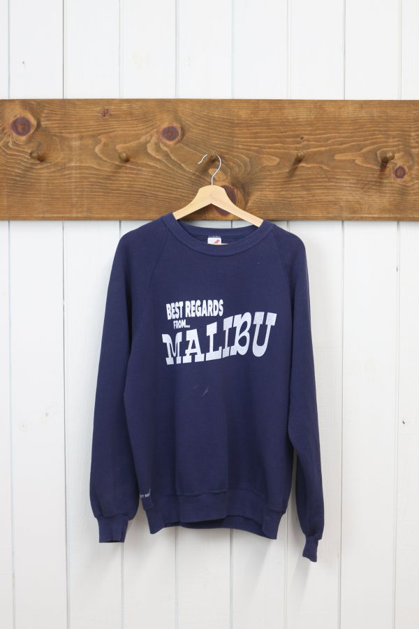 Best Regards - Upcycled Destination Goods Malibu Postcard Sweatshirt - Navy Blue