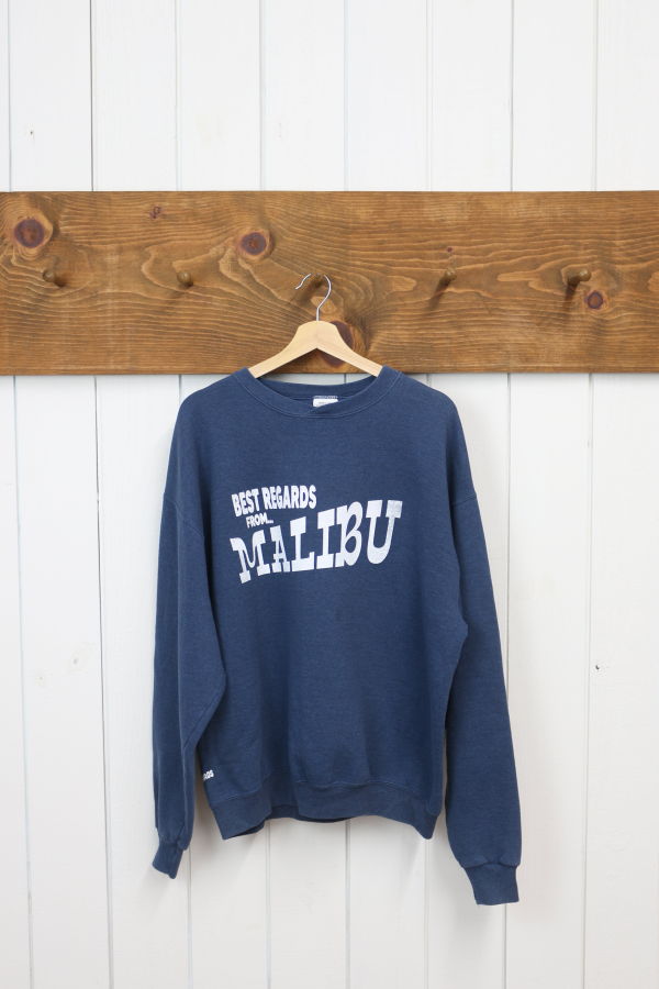 Best Regards - Upcycled Destination Goods Malibu Postcard Sweatshirt - Navy Blue